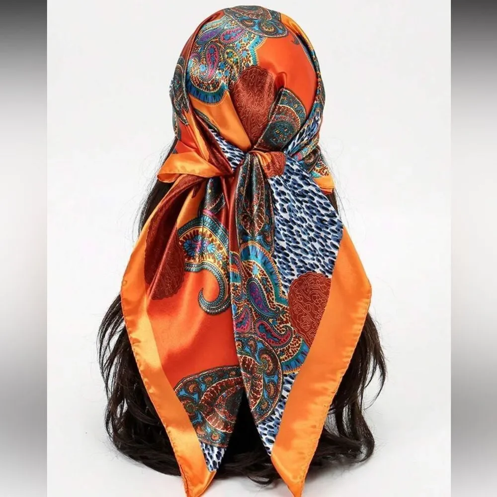 Orange Paisley Headscarf Bandana N1420